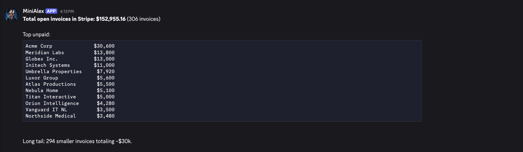 Discord bot responding with Stripe invoice data